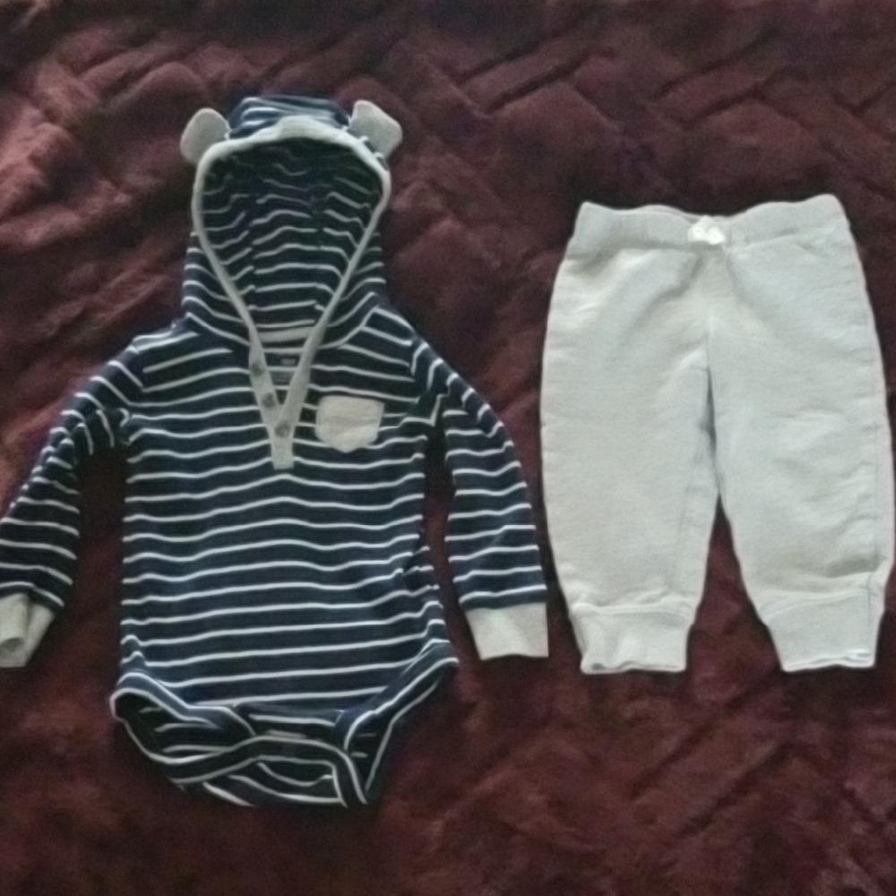 Striped Navy Baby Hoodie With Ears and Pants Set